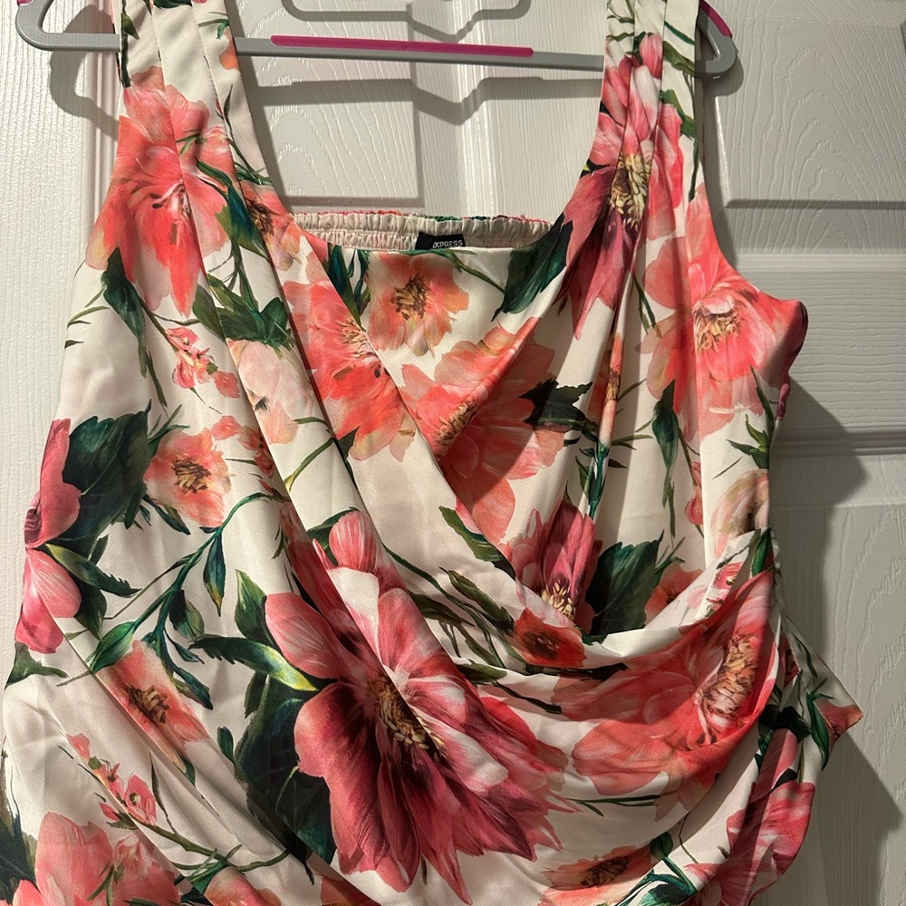 Red and Pink Asymmetrical Ruched Sleeveless Tank Top
